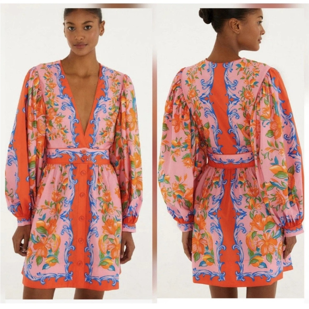 NEW NWT FARM RIO SICILY FLOWERS  ORANGE MINI DRESS SIZE SMALL $219